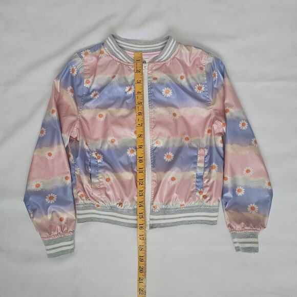 Kidpik Pink/Blue Daisy Floral Print Full Zip Bomber Jacket Size Small (7/8) - Picture 9 of 9